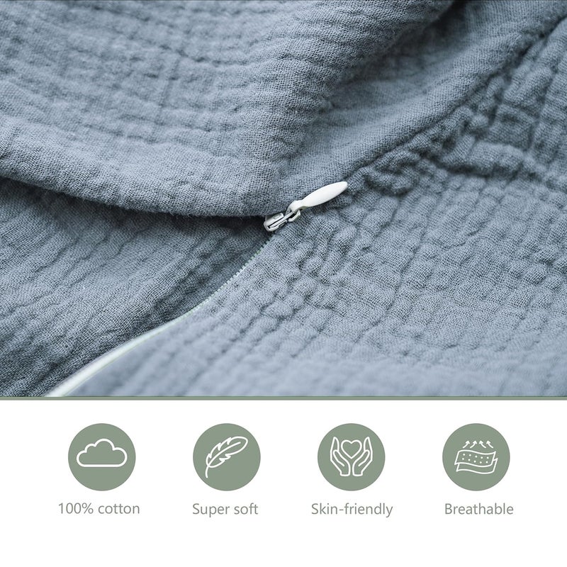 Coreeky Muslin Nursing Pillow Covers, 2 Pack, Soft & Adorable Slipcovers with Zipper Closure, 100% Cotton Covers for Breastfeeding Pillows (Blue, Moons) - Image 5